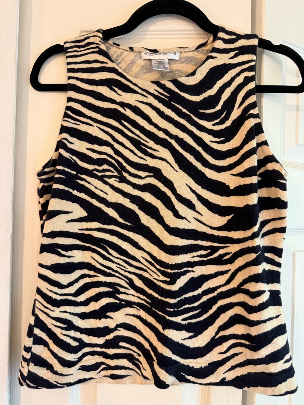 Zebra Print Sleeveless Top - Black & Cream 100% Cotton